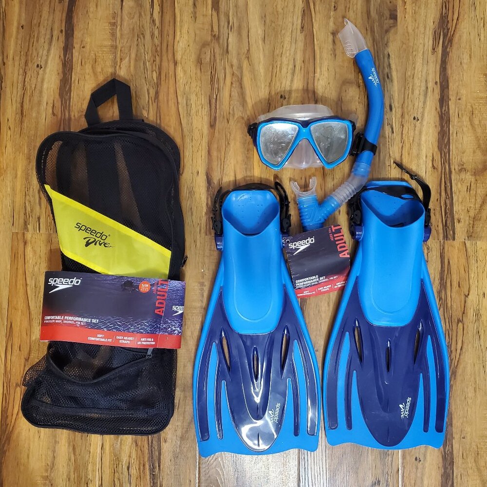 Speedo Snorkel Set Mask, Snorkel, & Fin Set Adult S/M Dive Water Swimming